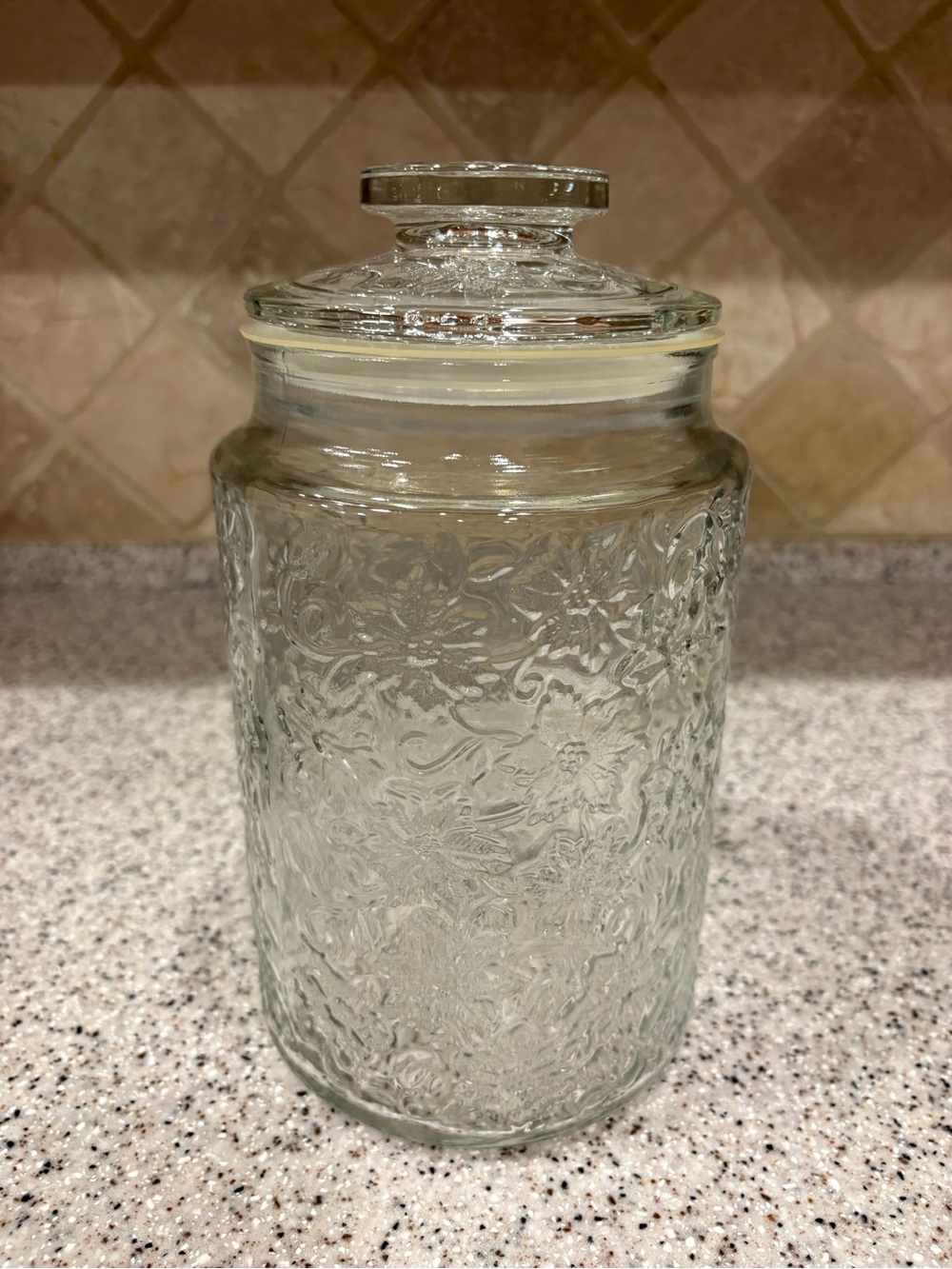 Princess House Clear Embossed Glass Canister with Lid
